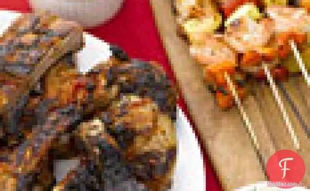 Frango grelhado e costelas do irmão David