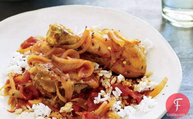 Spice-Pernas de frango refogadas com vinho tinto e tomate