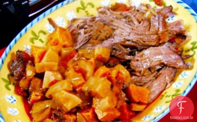 Carne Assada com vegetais de raiz