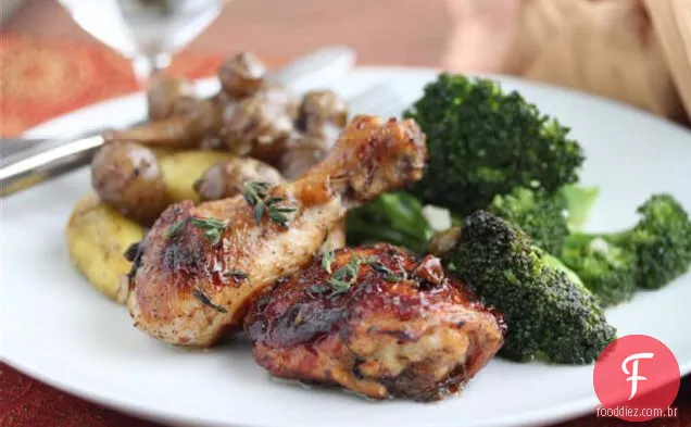 Frango Assado Caramelizado Fácil Com Azeitonas Verdes E Ameixas Secas