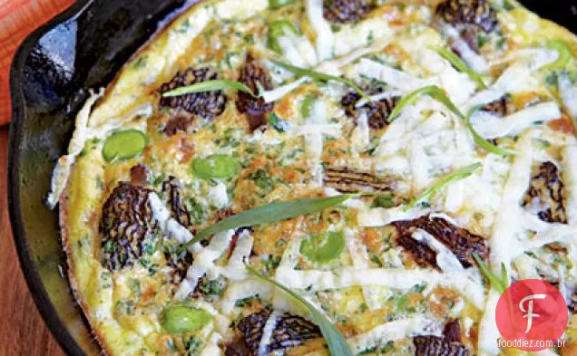 Frittata com Morels, feijão Fava e queijo Pecorino Romano