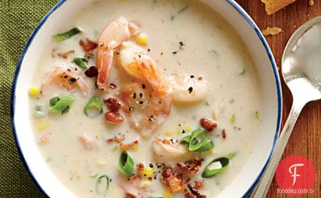 Camarão e sopa de milho