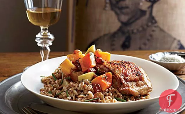 Coxas de frango crocantes com compota de passas douradas