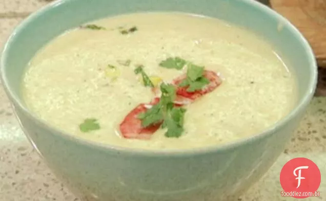 Lagosta e sopa de Chile verde com milho assado-sabor Verde do Chile