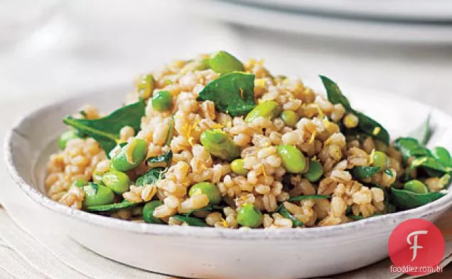 Cevada com ervilhas e Edamame