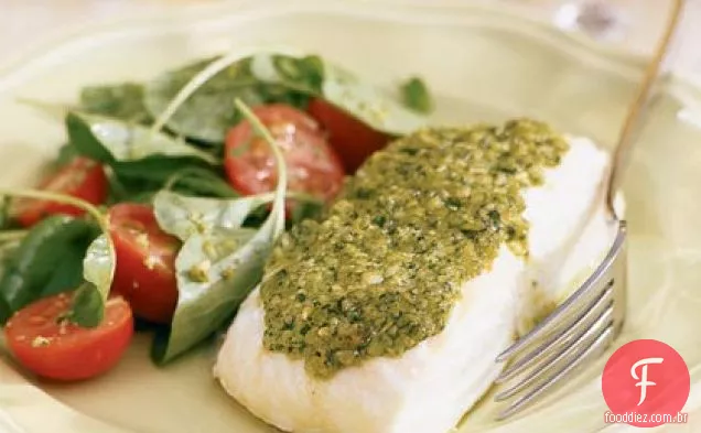 Alabote com pesto de agrião