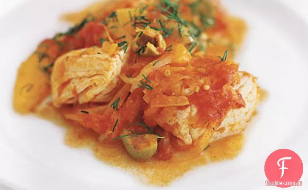 Alabote com tomate, laranja e endro