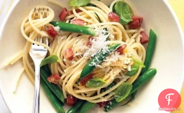 Espaguete Com Pancetta, Feijão Verde E Manjericão
