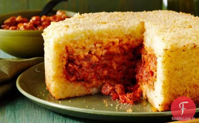 Timbale de salsicha e arroz