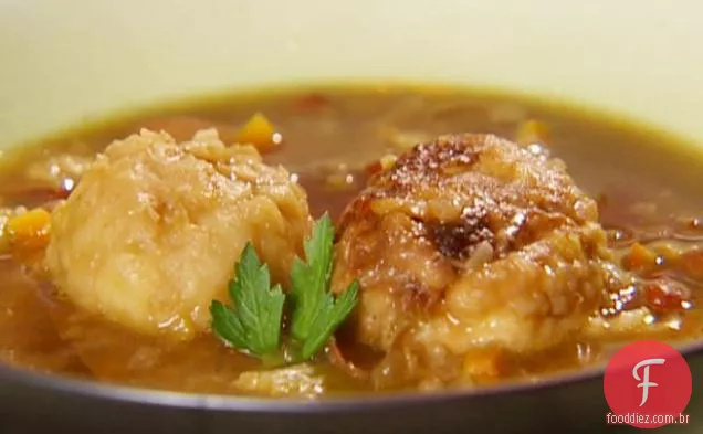 Sopa de três feijões com almôndegas de peru e Bolinhos De Mostarda Dijon