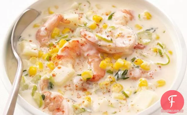 Camarão e sopa de milho