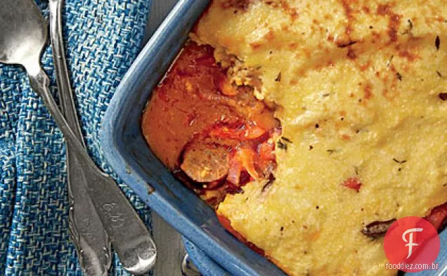 Caçarola de linguiça, pimenta e grãos