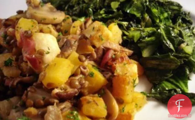 Lentilhas Francesas Com Raízes Assadas, Cebolas Caramelizadas E Tomilho