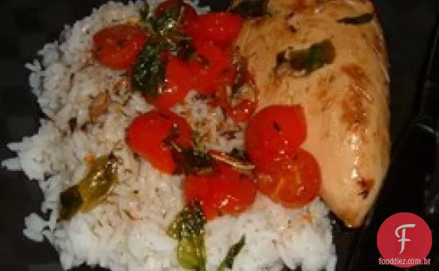 Frango com Tomate Uva e manjericão frito