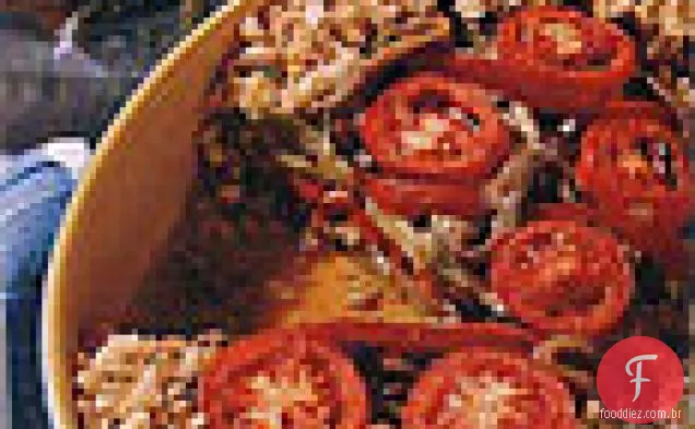 Pimentão vermelho e berinjela Tian com anchovas