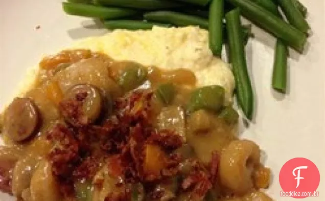 Camarão Cajun com grãos de queijo