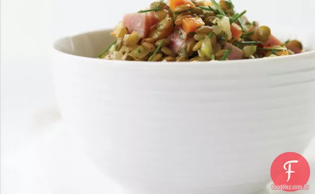 Salada quente de lentilha e presunto