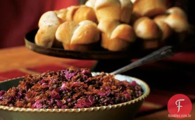 Salada de lentilha perfumada com Baía com Pancetta