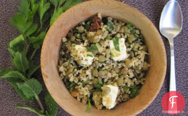 Salada De Lentilha Bulgur Com Feta E Hortelã