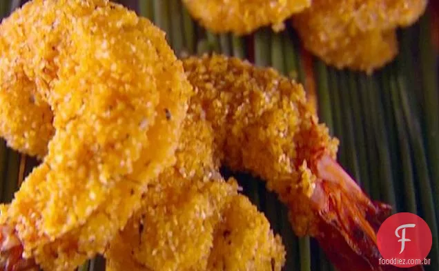 Camarão com crosta de Polenta com mostarda e maionese de ervas