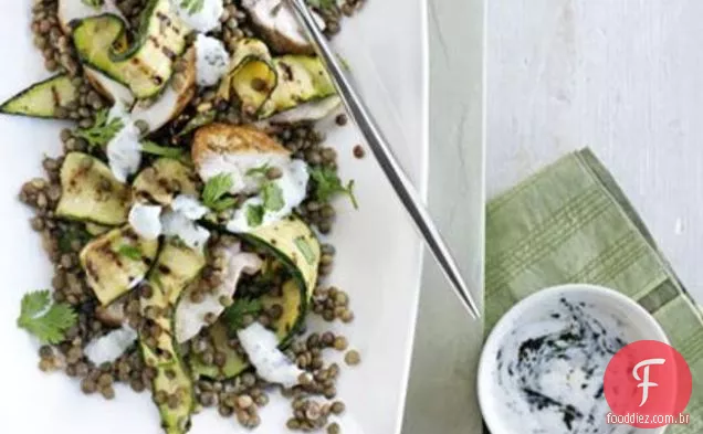 Courgette Griddled, Frango E Lentilhas Com Iogurte De Hortelã