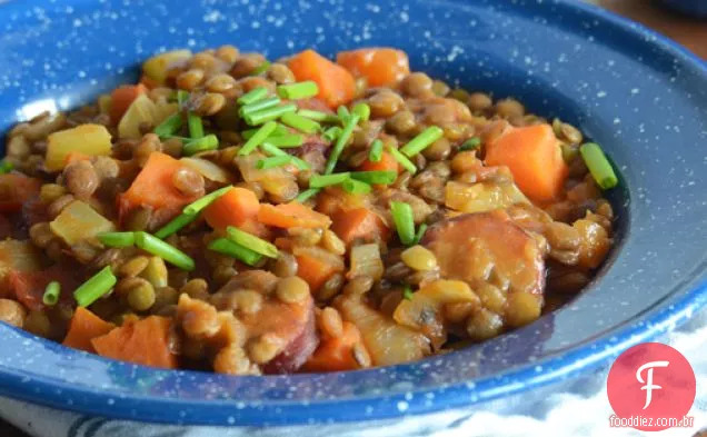 Uma Salsicha Frigideira, Lentilha, & Ceia Veggie