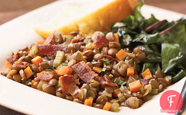 Bacon, cebola e Frigideira de lentilha marrom