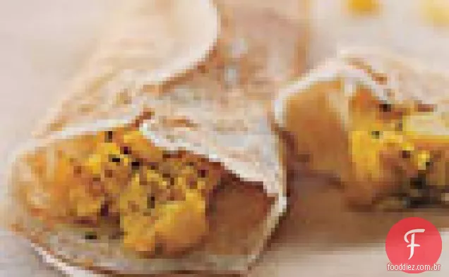 Crepes de arroz e lentilha com batata