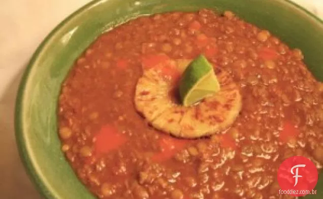 Ancho Lentilha Sopa Com Abacaxi Grelhado