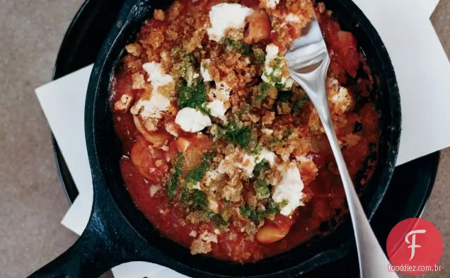 Feijão-Lima gigante com tomate cozido e Pesto de orégano