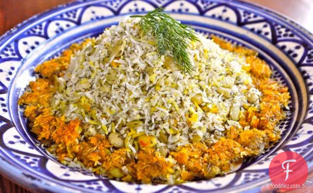 Arroz persa do endro e do feijão de Lima-Baghali Polo
