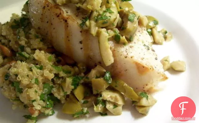 Alabote Grelhado Com Sabor De Azeitona Verde E Quinoa De Limão Picante