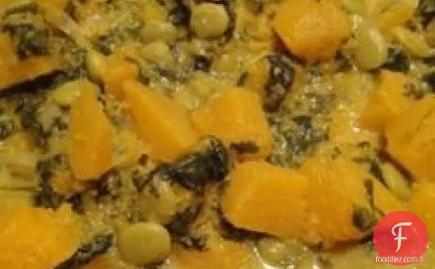 Abóbora, feijão manteiga e espinafre Curry
