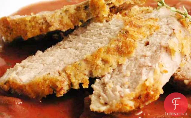 Lombo de porco com crosta de avelã e vinho tinto-molho de chalota