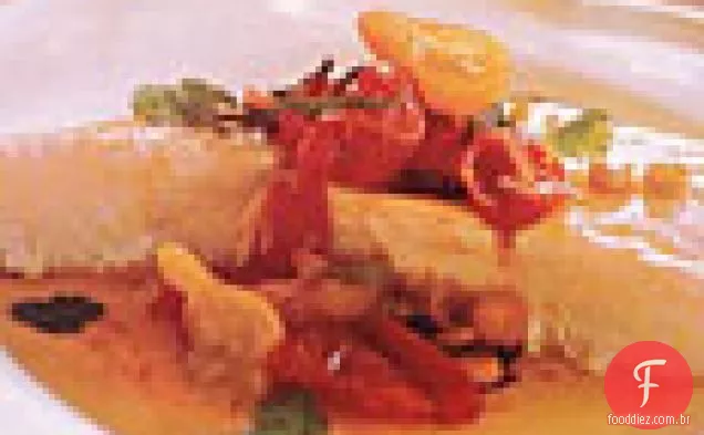 Alabote assado com tomate, açafrão e coentro