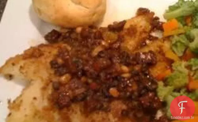 Alabote assado em panela com Calvados e presunto Serrano-molho de manteiga