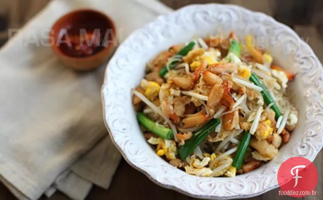 Receita de macarrão de caranguejo (macarrão de feijão mungo frito com caranguejo)