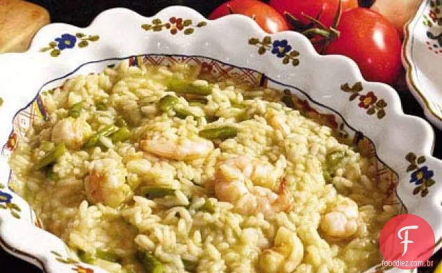 Risoto com camarão e aspargos