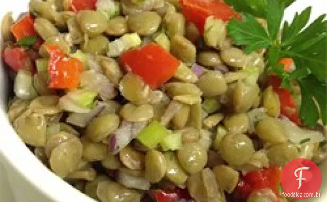 Salada de pimenta vermelha assada em estilo mediterrâneo e lentilha