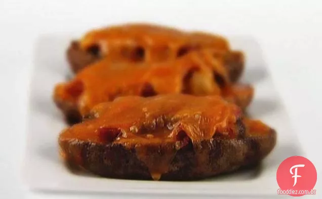 Batatas assadas duas vezes com cogumelos e Prosciutto