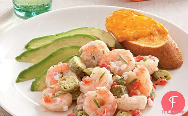Salada de quiabo e camarão em conserva