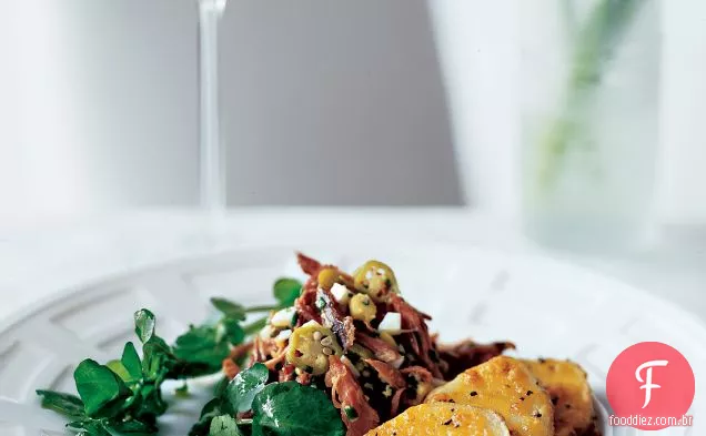 Salada de presunto com molho de quiabo em conserva