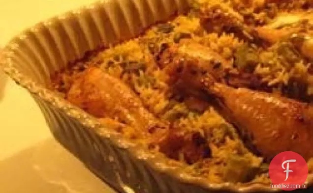 Quiabo, frango e Arroz Caçarola