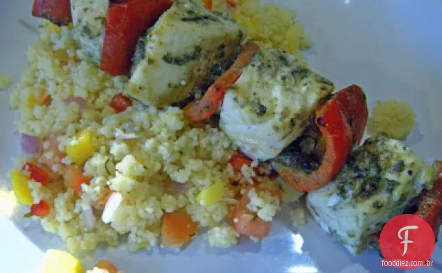 Pesto Halibut Kebabs Com Cuscuz