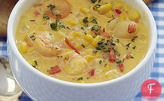 Sopa de milho com camarão