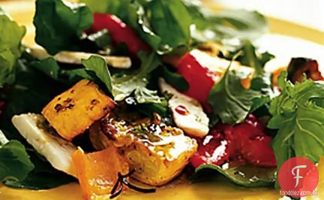 Pimenta assada, abóbora e salada de Feta