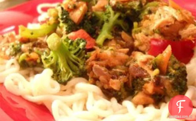 Frango frito com Tofu e legumes misturados