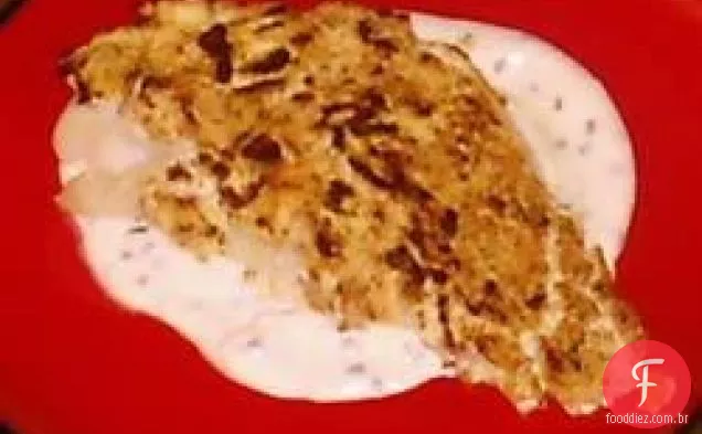 Alabote grelhado com crosta de queijo de cabra