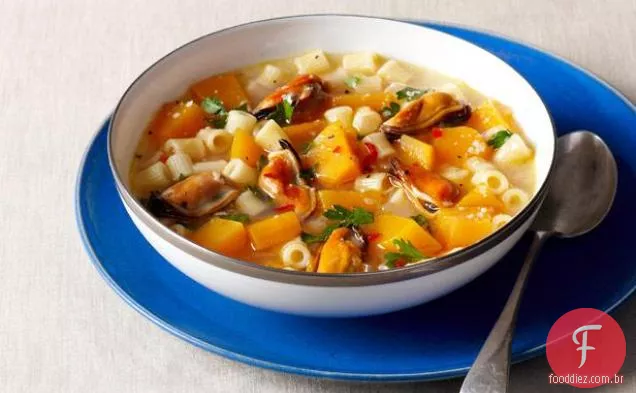 Sopa de abóbora e mexilhão