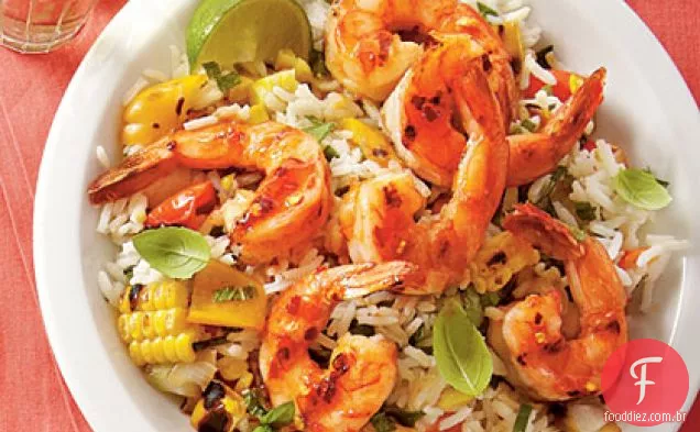 Camarão limão grelhado e arroz vegetal